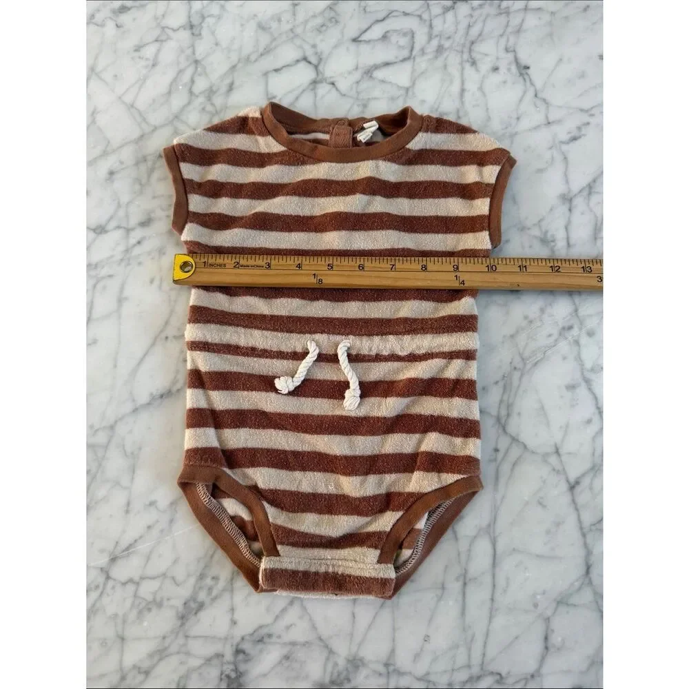Quincy Mae Sz 6-12 Mo One-Piece Striped Terry Romper Rylee Cru Brown and Cream